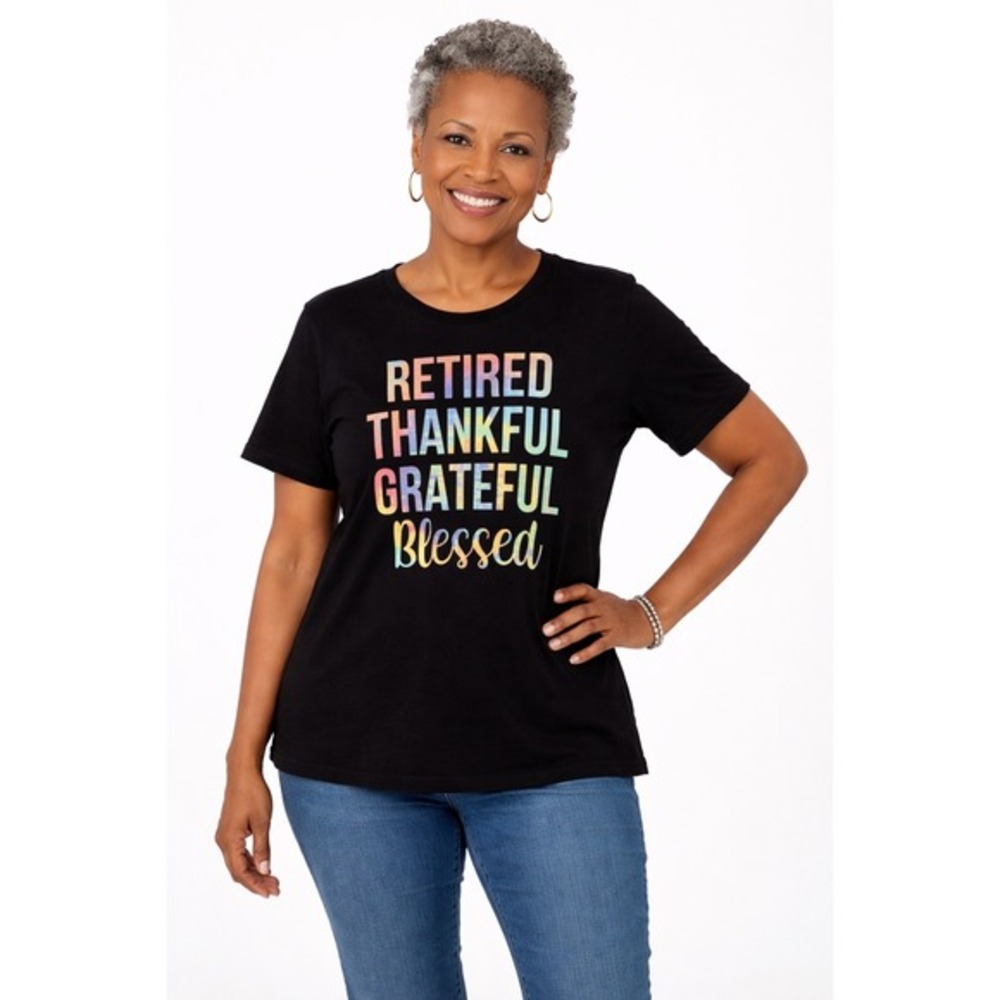 Bella + Canvas‎ Retired Thankful Grateful Blessed Graphic T-Shirt Black L 91-47